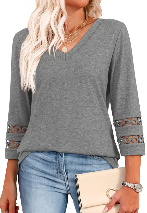 [Buy 1 get 3 free] 2025 New Womens 3/4 Length Sleeve Tops Trendy V Neck T Shirts