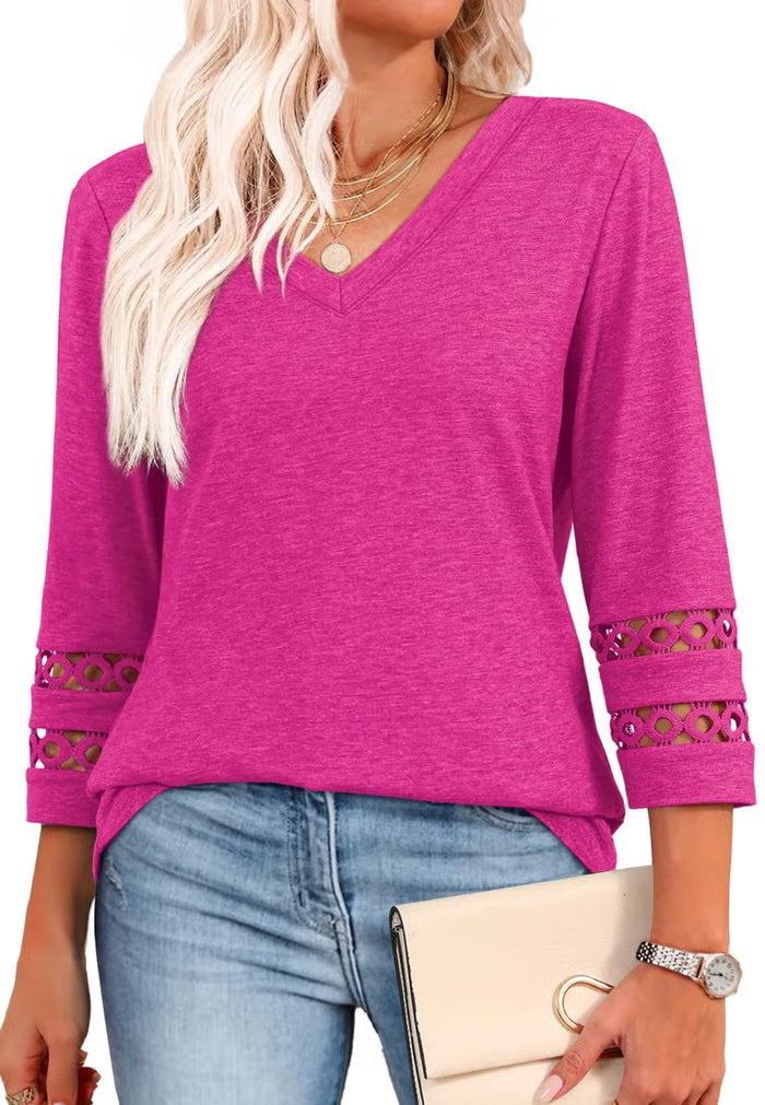 [Buy 1 get 3 free] 2025 New Womens 3/4 Length Sleeve Tops Trendy V Neck T Shirts