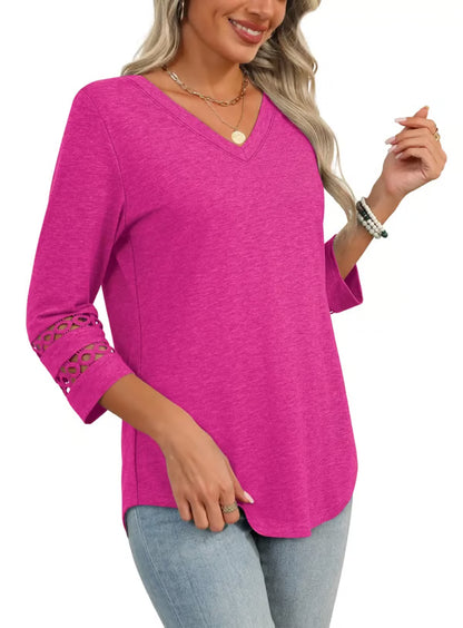 [Buy 1 get 3 free] 2025 New Womens 3/4 Length Sleeve Tops Trendy V Neck T Shirts