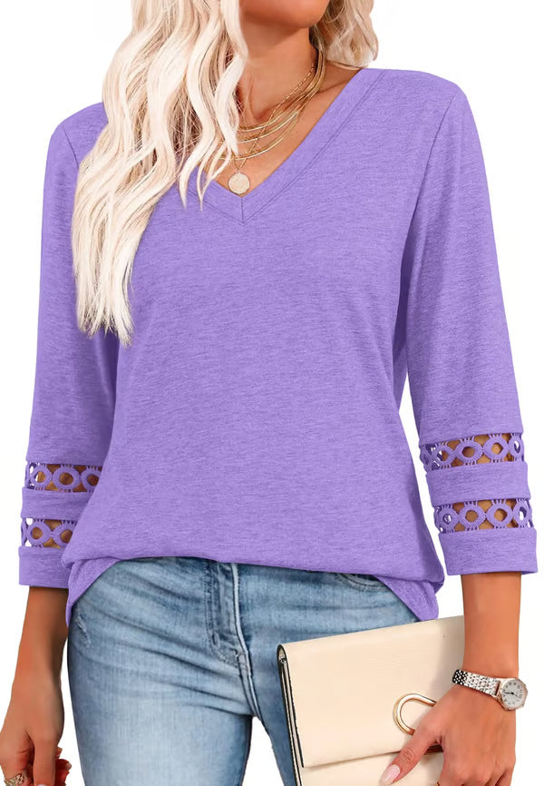[Buy 1 get 3 free] 2025 New Womens 3/4 Length Sleeve Tops Trendy V Neck T Shirts