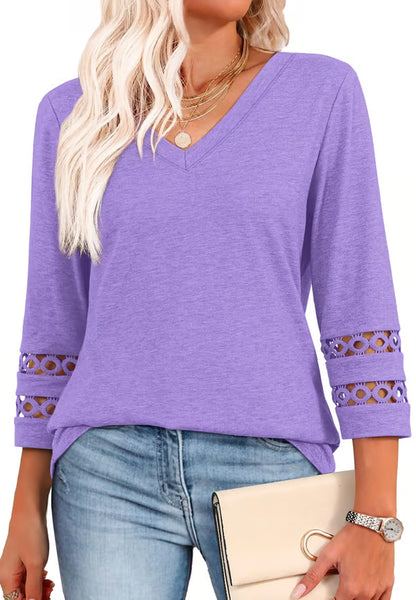 [Buy 1 get 3 free] 2025 New Womens 3/4 Length Sleeve Tops Trendy V Neck T Shirts