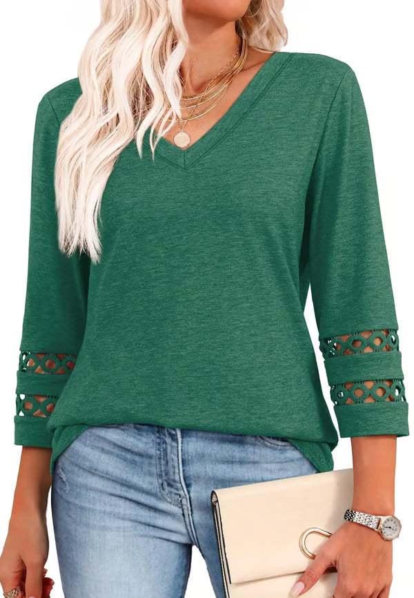 [Buy 1 get 3 free] 2025 New Womens 3/4 Length Sleeve Tops Trendy V Neck T Shirts