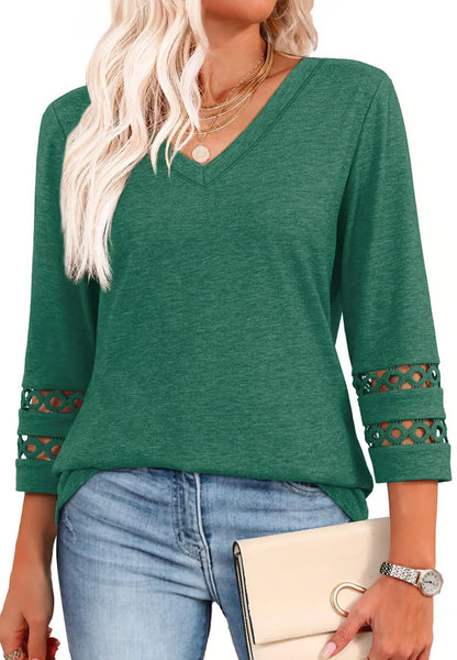 [Buy 1 get 3 free] 2025 New Womens 3/4 Length Sleeve Tops Trendy V Neck T Shirts