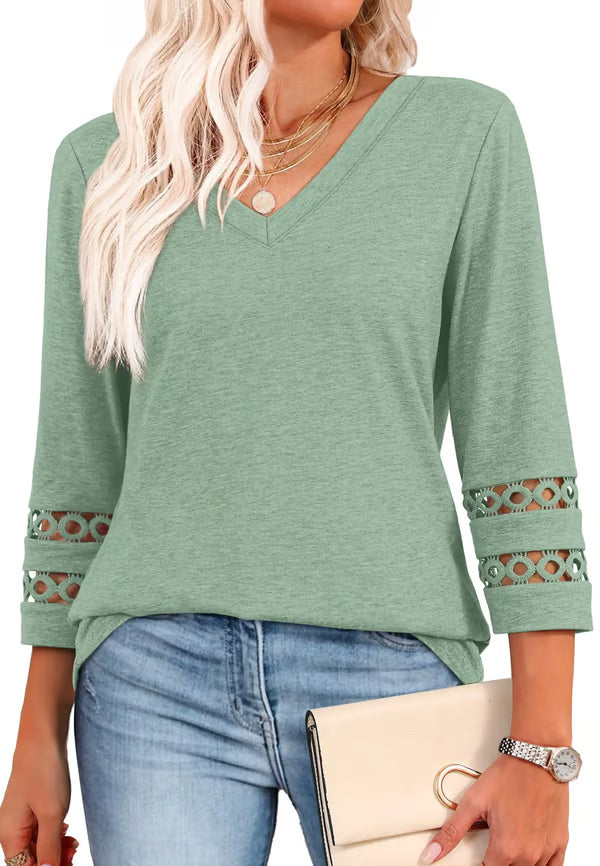 [Buy 1 get 3 free] 2025 New Womens 3/4 Length Sleeve Tops Trendy V Neck T Shirts