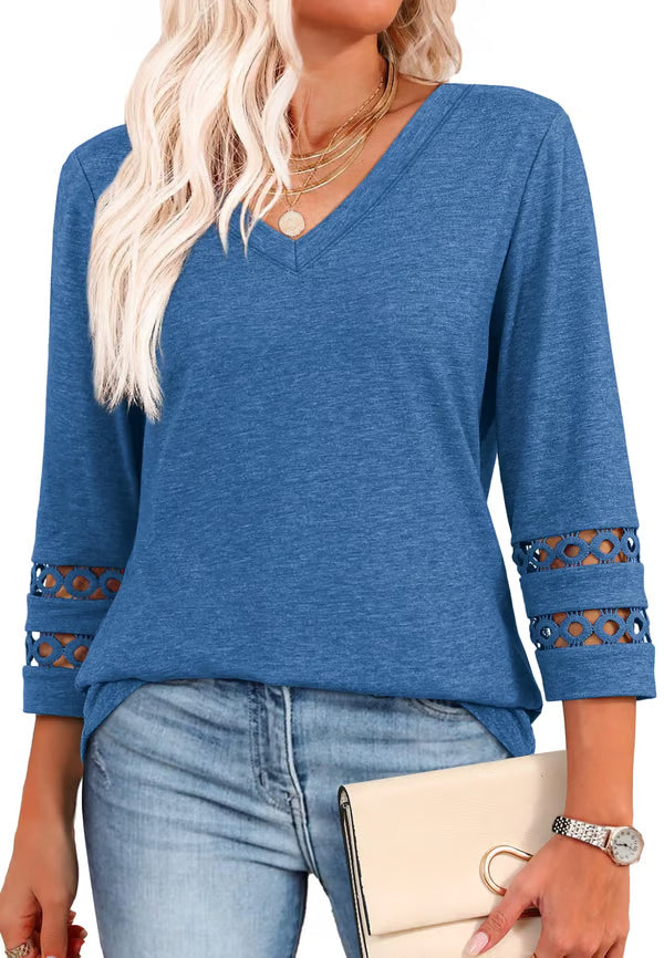 [Buy 1 get 3 free] 2025 New Womens 3/4 Length Sleeve Tops Trendy V Neck T Shirts