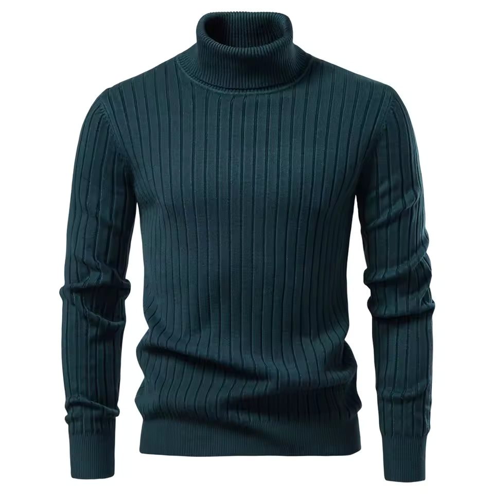 Men's Turtleneck Striped Knit Sweater – Warm, Casual Winter Pullover by Aiopeson