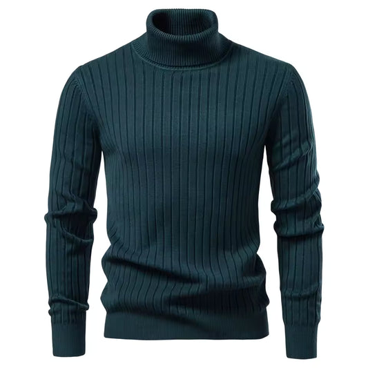 Men's Turtleneck Striped Knit Sweater – Warm, Casual Winter Pullover by Aiopeson