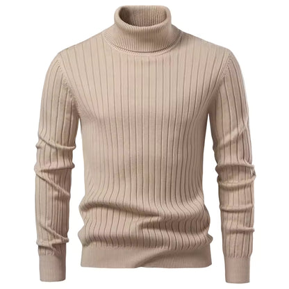 Men's Turtleneck Striped Knit Sweater – Warm, Casual Winter Pullover by Aiopeson