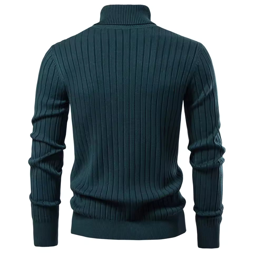 Men's Turtleneck Striped Knit Sweater – Warm, Casual Winter Pullover by Aiopeson