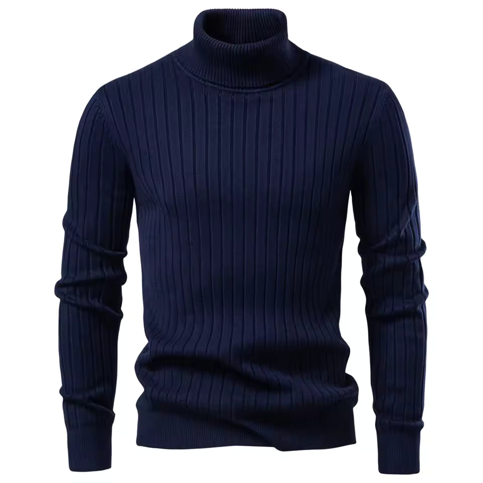 Men's Turtleneck Striped Knit Sweater – Warm, Casual Winter Pullover by Aiopeson
