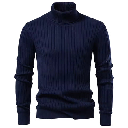Men's Turtleneck Striped Knit Sweater – Warm, Casual Winter Pullover by Aiopeson