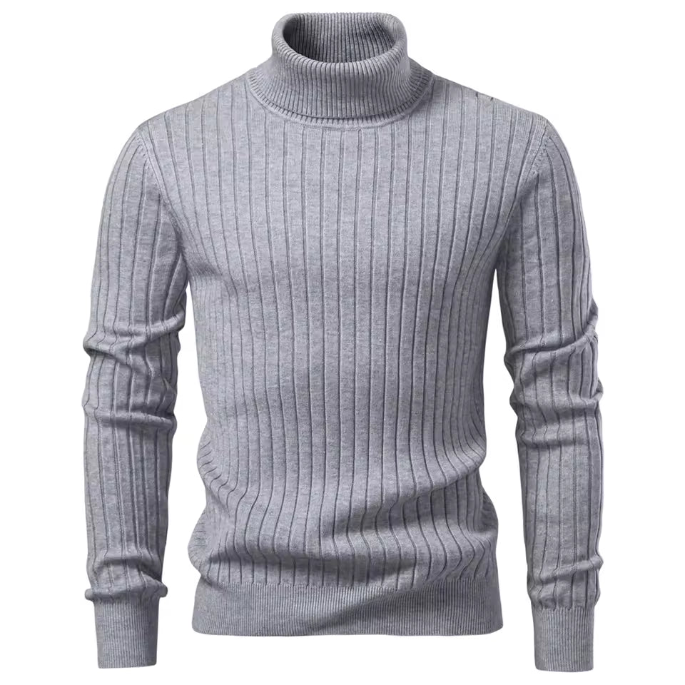 Men's Turtleneck Striped Knit Sweater – Warm, Casual Winter Pullover by Aiopeson