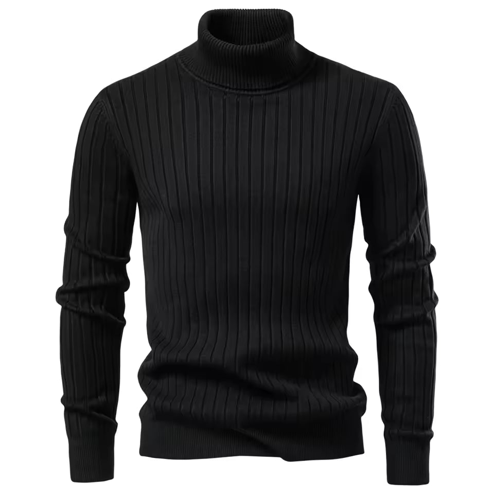Men's Turtleneck Striped Knit Sweater – Warm, Casual Winter Pullover by Aiopeson
