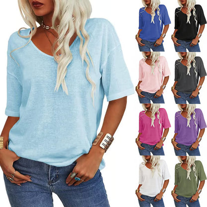 [Buy 1 get 3 free] 2025 New Womens 3/4 Length Sleeve Tops Trendy V Neck T Shirts