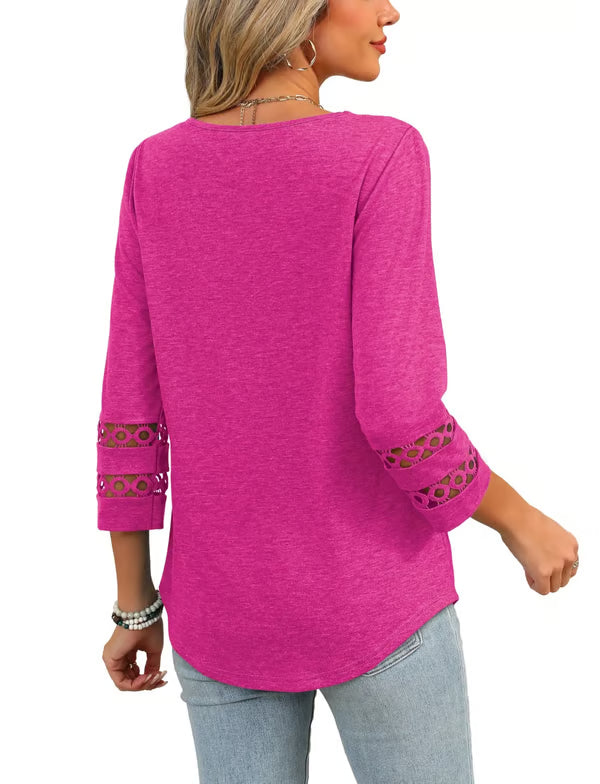 [Buy 1 get 3 free] 2025 New Womens 3/4 Length Sleeve Tops Trendy V Neck T Shirts