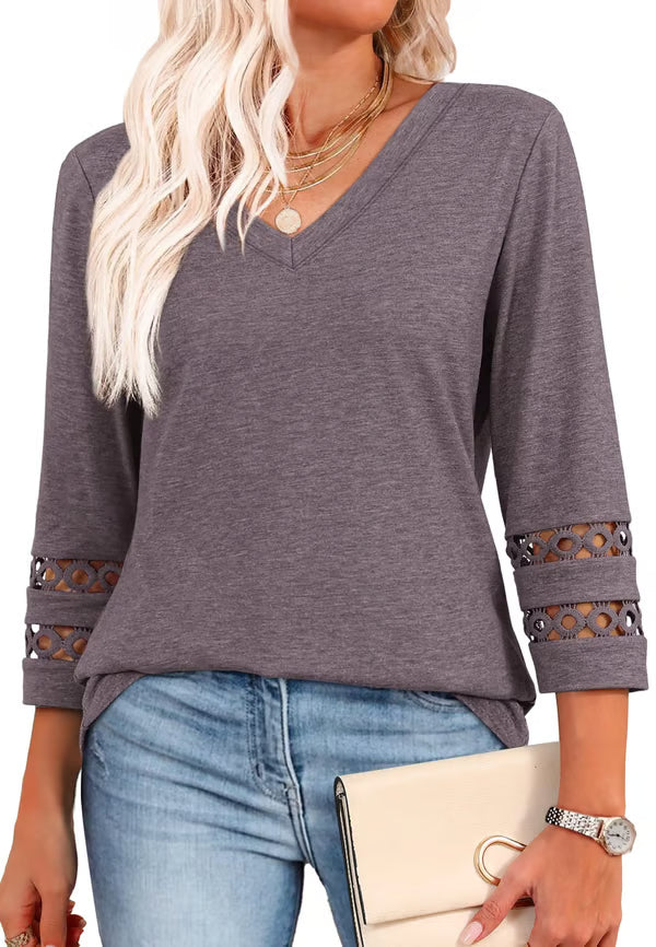 [Buy 1 get 3 free] 2025 New Womens 3/4 Length Sleeve Tops Trendy V Neck T Shirts