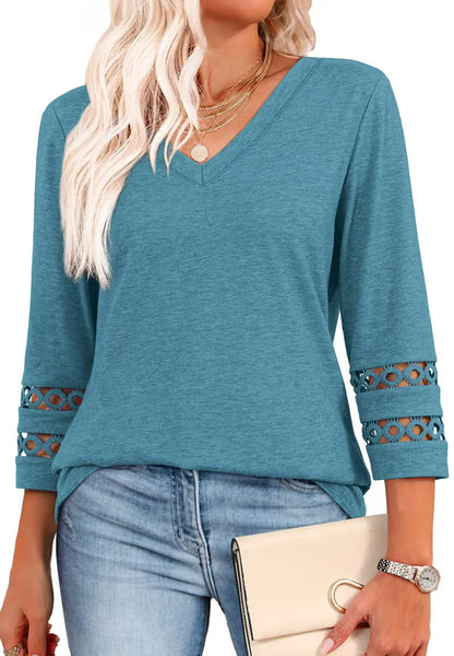 [Buy 1 get 3 free] 2025 New Womens 3/4 Length Sleeve Tops Trendy V Neck T Shirts